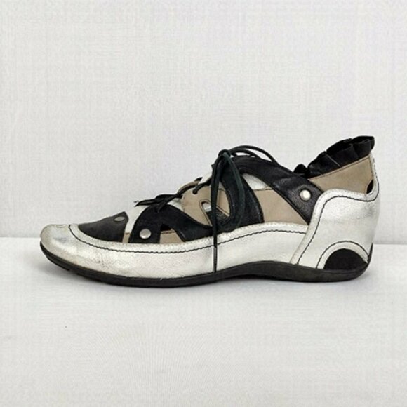 Mam Zelle Shoes - Mam Zelle Black Metallic Leather Lace Up Shoes Size 8